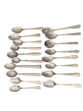 Vintage Silver-Plated Spoon Set Of 18 Mismatched Flatware Collection For Dining